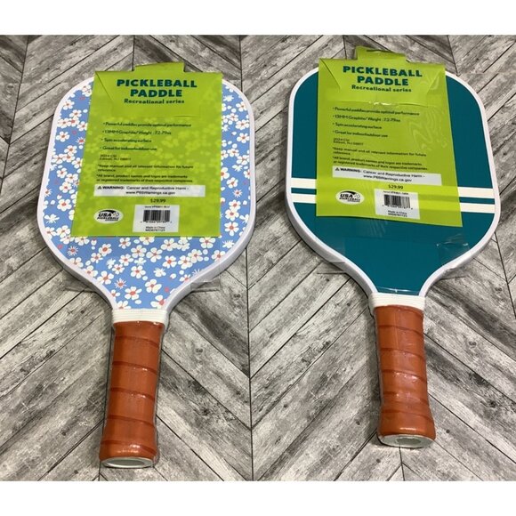 2 Pickleball Paddles 13MM With Colorful Designs & Brown Handle - Picture 1 of 6
